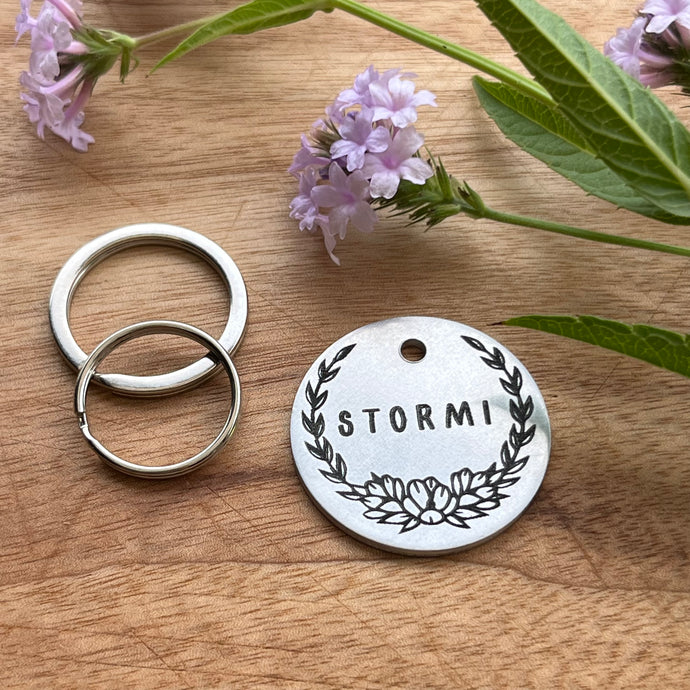 Floral Pet ID Tag Laser Engraved