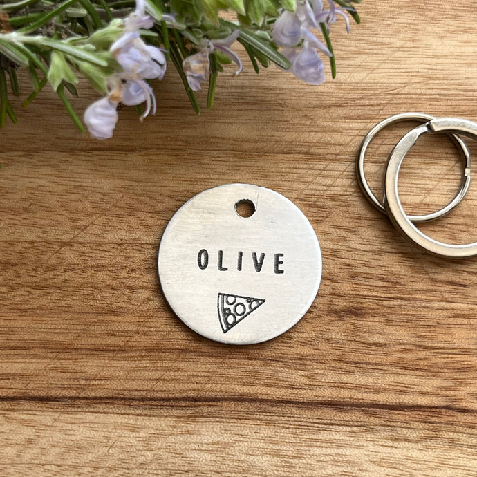 Pizza Pet ID Tag Laser Engraved - Olive