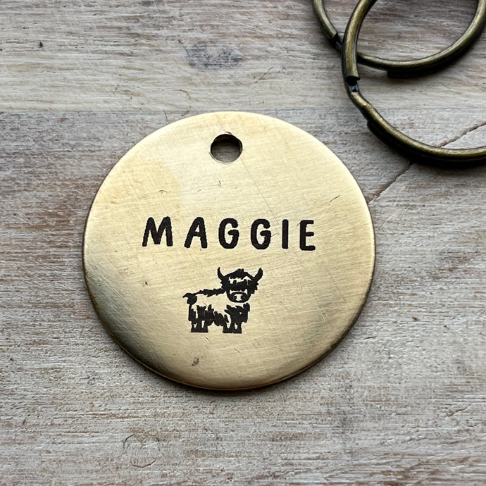 Highland Cow Pet ID Tag Laser Engraved
