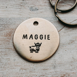 Highland Cow Pet ID Tag Laser Engraved